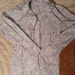 Eton Men's White and Blue Floral Button Down Shirt